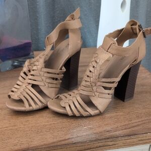 Merona Beige Strappy Block Heels